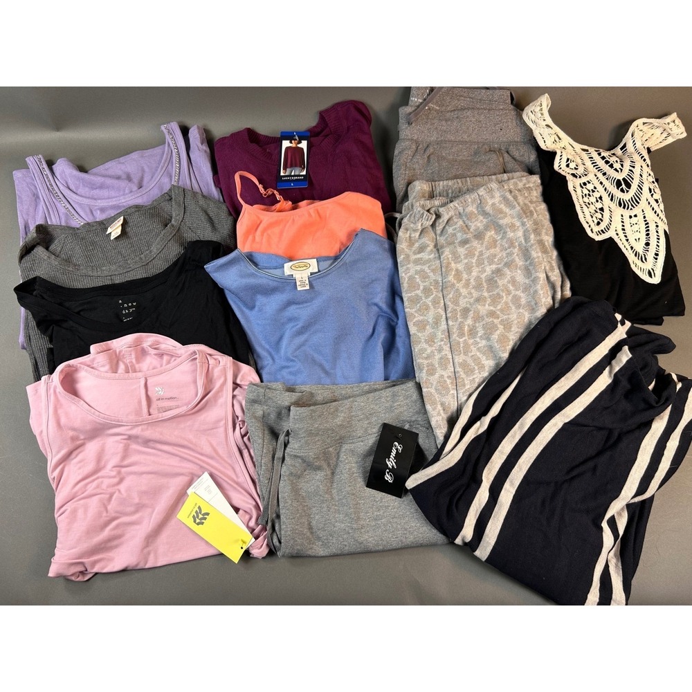Lot of 12 Womens Clothing Large Many‎ NWT Lucky Brand Talbots Joggers Tops